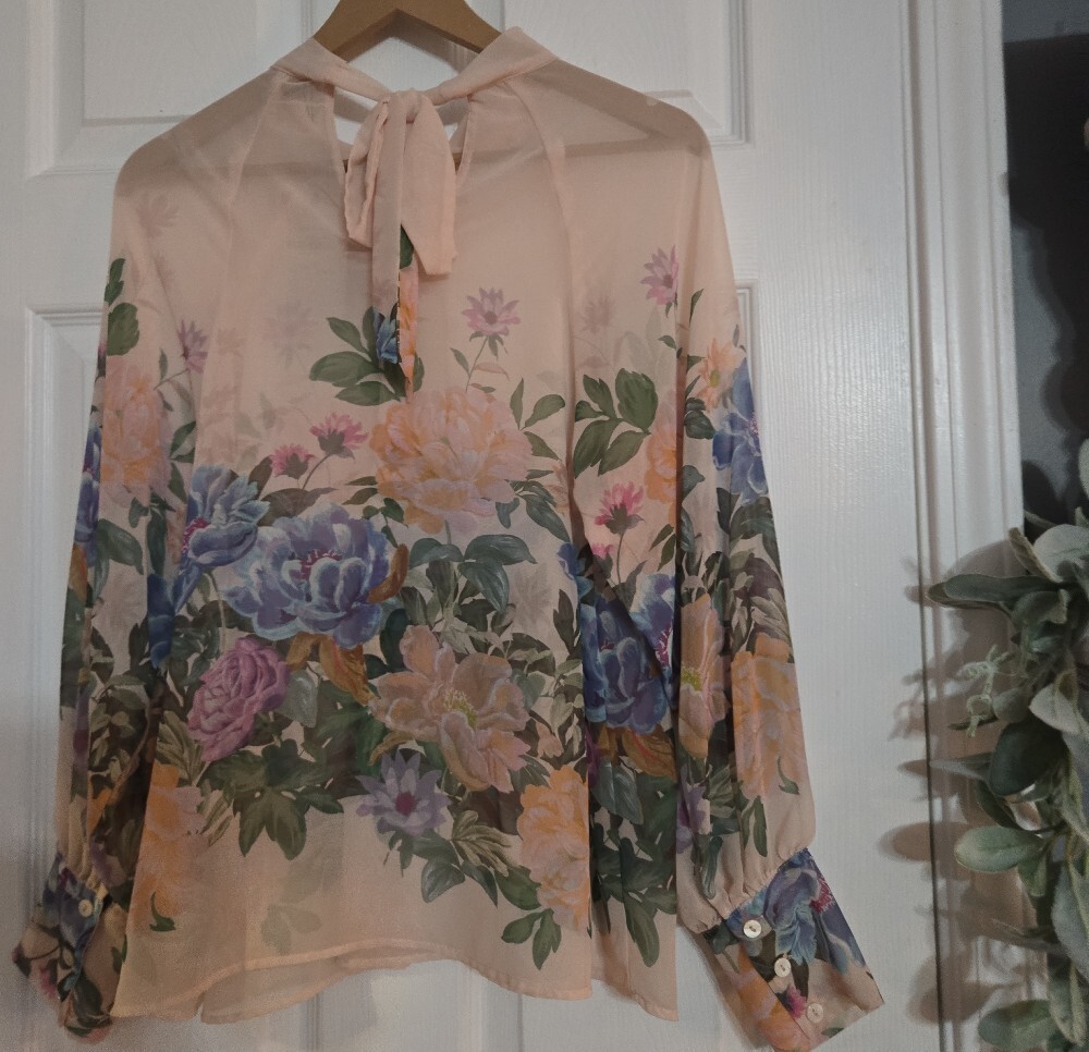 Zara Cream Sheer Blouse with Pastel Floral Print - Picture 6 of 6